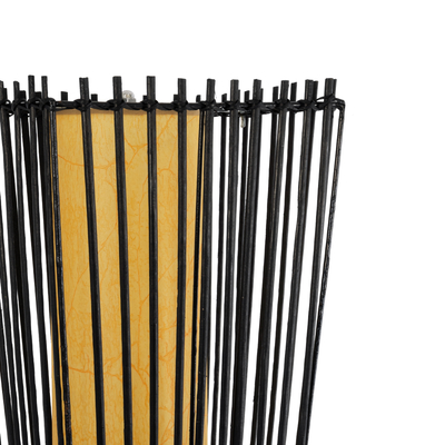 GloboStar® PALMA 02274 Boho Επιδαπέδιο Φωτιστικό Δίφωτο 2 x E27 IP20 Μαύρο Ξύλο με Μπεζ Ύφασμα - Μ25 x Π25 x Υ140cm