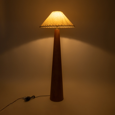 GloboStar® MASPALOMAS 02292 Boho Επιδαπέδιο Φωτιστικό Μονόφωτο 1 x E27 IP20 Καφέ Ξύλο με Μπεζ Ύφασμα - Μ55 x Π55 x Υ145cm