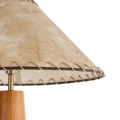 GloboStar® MASPALOMAS 02292 Boho Επιδαπέδιο Φωτιστικό Μονόφωτο 1 x E27 IP20 Καφέ Ξύλο με Μπεζ Ύφασμα - Μ55 x Π55 x Υ145cm