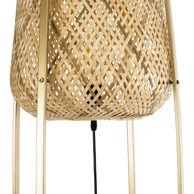 GloboStar® MEILANI 02301 Boho Επιδαπέδιο Φωτιστικό Μονόφωτο 1 x E27 IP20 Χρυσό Μέταλλο με Μπεζ Ξύλο - Μ40 x Π40 x Υ150cm