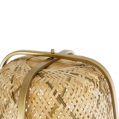 GloboStar® MEILANI 02301 Boho Επιδαπέδιο Φωτιστικό Μονόφωτο 1 x E27 IP20 Χρυσό Μέταλλο με Μπεζ Ξύλο - Μ40 x Π40 x Υ150cm