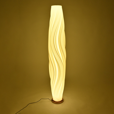 GloboStar® CERULEAN 02312 Μοντέρνο Επιδαπέδιο Φωτιστικό Μονόφωτο 1 x E27 IP20 Μπεζ & Λευκό Πολυβινυλοχλωρίδιο με Χάλκινο Μέταλλο - Μ30 x Π30 x Υ155cm