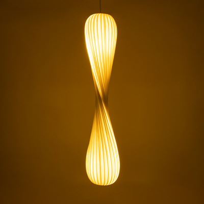 GloboStar® PRAIA 02317 Μοντέρνο Κρεμαστό Φωτιστικό Πλέγμα Δίφωτο 2 x E27 IP20 Μπεζ & Λευκό Ξύλο - Μ25 x Π25 x Υ145cm