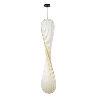 GloboStar® PRAIA 02317 Μοντέρνο Κρεμαστό Φωτιστικό Πλέγμα Δίφωτο 2 x E27 IP20 Μπεζ & Λευκό Ξύλο - Μ25 x Π25 x Υ145cm