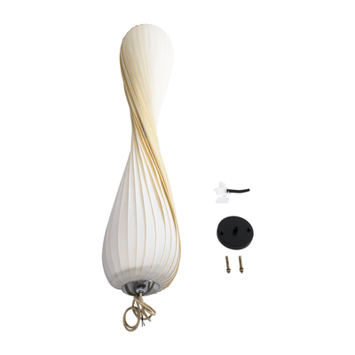 GloboStar® PRAIA 02317 Μοντέρνο Κρεμαστό Φωτιστικό Πλέγμα Δίφωτο 2 x E27 IP20 Μπεζ & Λευκό Ξύλο - Μ25 x Π25 x Υ145cm