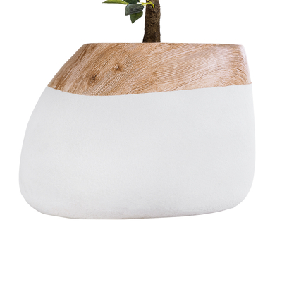 GloboStar® Artificial Garden PANDORA 20705 Επιδαπέδιο Πολυεστερικό Τσιμεντένιο Κασπώ Γλάστρα - Flower Pot Λευκό με Καφέ Μ60 x Π55 x Υ43cm