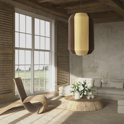 GloboStar® SALERNO 02076 Boho Κρεμαστό Φωτιστικό Πλέγμα Μονόφωτο 1 x E27 IP20 Μπεζ & Καφέ Σχοινί - Μ50 x Π50 x Υ80cm