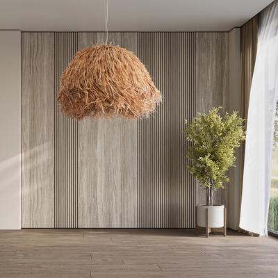 GloboStar® GUADELOUPE 02155 Boho Κρεμαστό Φωτιστικό Πλέγμα Μονόφωτο 1 x E27 IP20 Καφέ Ράφια - Μ80 x Π80 x Υ60cm