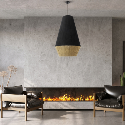 GloboStar® SALERNO 02080 Boho Κρεμαστό Φωτιστικό Πλέγμα Μονόφωτο 1 x E27 IP20 Μαύρο & Μπεζ Σχοινί - Μ50 x Π50 x Υ80cm