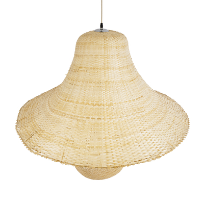 GloboStar® JUNIPER 02047 Boho Κρεμαστό Φωτιστικό Καμπάνα Μονόφωτο 1 x E27 IP20 Μπεζ Ξύλο - Μ100 x Π100 x Υ90cm