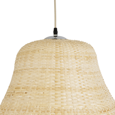 GloboStar® JUNIPER 02047 Boho Κρεμαστό Φωτιστικό Καμπάνα Μονόφωτο 1 x E27 IP20 Μπεζ Ξύλο - Μ100 x Π100 x Υ90cm