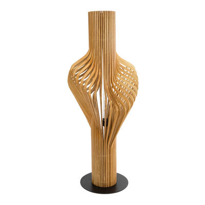 GloboStar® MIHIRO 02150 Boho Επιδαπέδιο Φωτιστικό Μονόφωτο 1 x E27 IP20 Καφέ Ξύλο με Μαύρο Μέταλλο - Μ48 x Π48 x Υ120cm