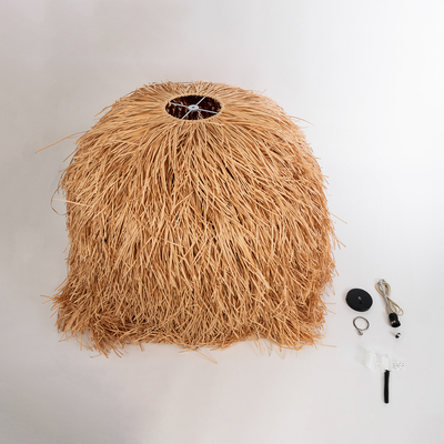 GloboStar® GUADELOUPE 02156 Boho Κρεμαστό Φωτιστικό Καμπάνα Μονόφωτο 1 x E27 IP20 Μπεζ Ράφια - Μ120 x Π120 x Υ100cm