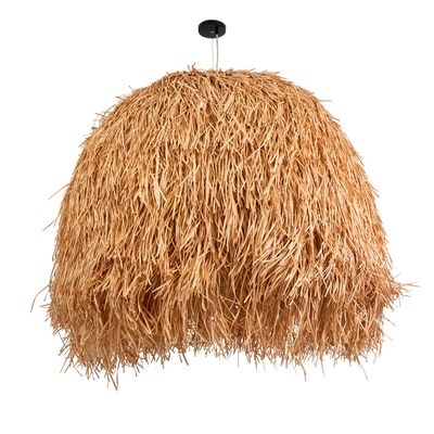 GloboStar® GUADELOUPE 02156 Boho Κρεμαστό Φωτιστικό Καμπάνα Μονόφωτο 1 x E27 IP20 Μπεζ Ράφια - Μ120 x Π120 x Υ100cm