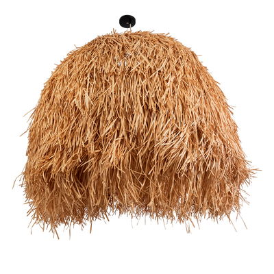 GloboStar® GUADELOUPE 02156 Boho Κρεμαστό Φωτιστικό Καμπάνα Μονόφωτο 1 x E27 IP20 Μπεζ Ράφια - Μ120 x Π120 x Υ100cm