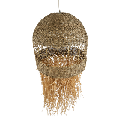 GloboStar® SAINTLUCIA 02161 Boho Κρεμαστό Φωτιστικό Πλεγμα Μονόφωτο 1 x E27 IP20 Μπεζ Ράφια - Μ66 x Π66 x Υ120cm