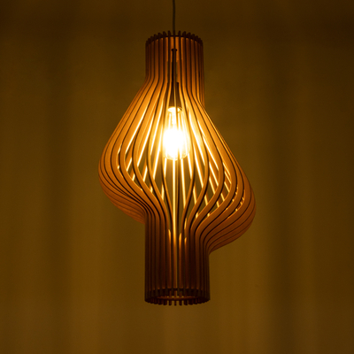 GloboStar® MIHIRO 02172 Boho Κρεμαστό Φωτιστικό Πλέγμα Μονόφωτο 1 x E27 IP20 Μπεζ Ξύλο - Μ32 x Π32 x Υ56cm