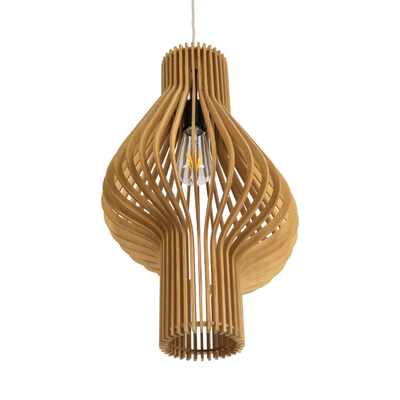 GloboStar® MIHIRO 02172 Boho Κρεμαστό Φωτιστικό Πλέγμα Μονόφωτο 1 x E27 IP20 Μπεζ Ξύλο - Μ32 x Π32 x Υ56cm