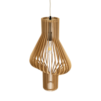GloboStar® MIHIRO 02172 Boho Κρεμαστό Φωτιστικό Πλέγμα Μονόφωτο 1 x E27 IP20 Μπεζ Ξύλο - Μ32 x Π32 x Υ56cm