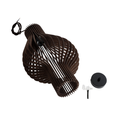 GloboStar® MIHIRO 02173 Boho Κρεμαστό Φωτιστικό Πλέγμα Μονόφωτο 1 x E27 IP20 Καφέ Ξύλο - Μ32 x Π32 x Υ56cm