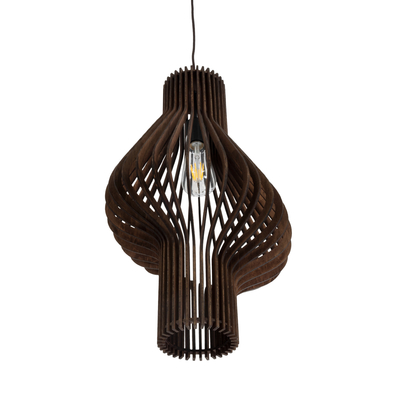 GloboStar® MIHIRO 02173 Boho Κρεμαστό Φωτιστικό Πλέγμα Μονόφωτο 1 x E27 IP20 Καφέ Ξύλο - Μ32 x Π32 x Υ56cm