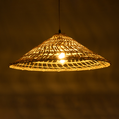 GloboStar® KAIA 02346 Boho Κρεμαστό Φωτιστικό Καμπάνα Μονόφωτο 1 x E27 IP20 Μπεζ Ξύλο - Μ60 x Π60 x Υ20cm