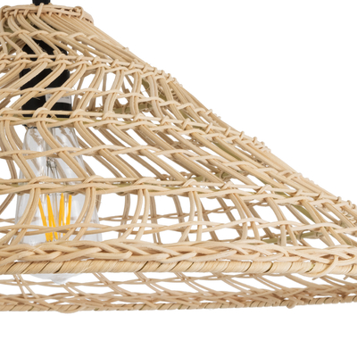 GloboStar® KAIA 02346 Boho Κρεμαστό Φωτιστικό Καμπάνα Μονόφωτο 1 x E27 IP20 Μπεζ Ξύλο - Μ60 x Π60 x Υ20cm