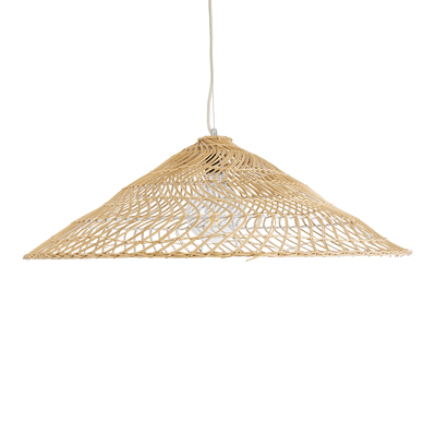 GloboStar® KAIA 02347 Boho Κρεμαστό Φωτιστικό Καμπάνα Μονόφωτο 1 x E27 IP20 Μπεζ Ξύλο - Μ80 x Π80 x Υ26cm