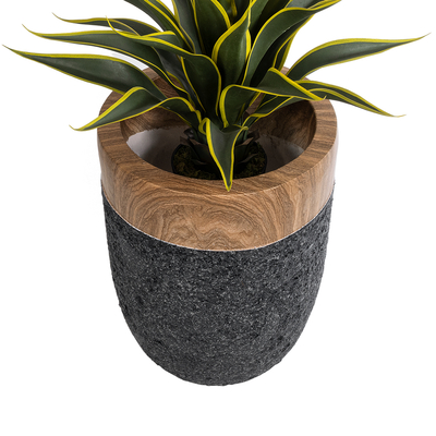 GloboStar® Artificial Garden BELLAGIO 20744 Επιδαπέδιο Πολυεστερικό Τσιμεντένιο Κασπώ Γλάστρα - Flower Pot Μαύρο με Καφέ Φ39 x Υ52cm