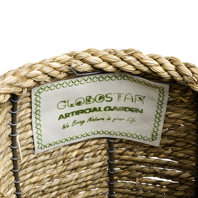 GloboStar® Artificial Garden THASSOS 20295 Διακοσμητικό Πλεκτό Καλάθι - Κασπώ Γλάστρα - Flower Pot Μπεζ Φ18 x Υ24cm