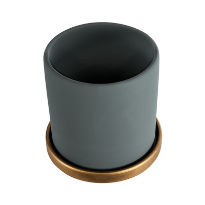 GloboStar® Artificial Garden NAPOLI 20494 Διακοσμητικό Κεραμικό Κασπώ Γλάστρα - Flower Pot Γκρι Πράσινο με Χρυσό Φ15 x Υ15cm