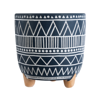 GloboStar® Artificial Garden MUMBAI 20508 Διακοσμητικό Κεραμικό Κασπώ Γλάστρα - Flower Pot Μπλε με Λευκό Φ16 x Υ16.5cm
