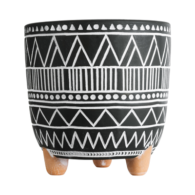 GloboStar® Artificial Garden NAIROBI 20509 Διακοσμητικό Κεραμικό Κασπώ Γλάστρα - Flower Pot Μαύρο με Λευκό Φ16 x Υ16cm