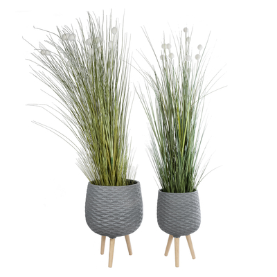 GloboStar® Artificial Garden LOUISIANA 20567 ΣΕΤ 2 Διακοσμητικά Πολυεστερικά Τσιμεντένιά Κασπώ Γλάστρες - Flower Pots Γκρι A:Φ36 x Υ54cm B:Φ32 x Υ49cm