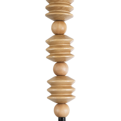 GloboStar® BEADS 00696 Vintage Κρεμαστό Φωτιστικό Ανάρτηση Μονόφωτο 1 x E27 IP20 Μπεζ Ξύλο - Μ5 x Π5 x Υ33cm