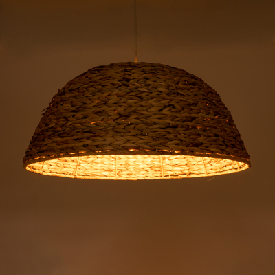 GloboStar® MANGATA 01847 Boho Κρεμαστό Φωτιστικό Καμπάνα Μονόφωτο 1 x E27 IP20 Μπεζ Ξύλο - Μ60 x Π60 x Υ28cm