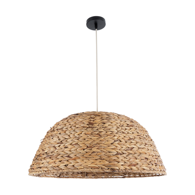 GloboStar® MANGATA 01847 Boho Κρεμαστό Φωτιστικό Καμπάνα Μονόφωτο 1 x E27 IP20 Μπεζ Ξύλο - Μ60 x Π60 x Υ28cm