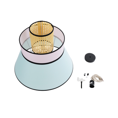 GloboStar® SAIGE 01920 Boho Κρεμαστό Φωτιστικό Πλέγμα Μονόφωτο 1 x E27 IP20 Μπεζ Ξύλο με Πολύχρωμο Ύφασμα - Μ50 x Π50 x Υ54cm