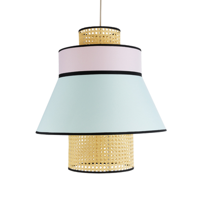 GloboStar® SAIGE 01920 Boho Κρεμαστό Φωτιστικό Πλέγμα Μονόφωτο 1 x E27 IP20 Μπεζ Ξύλο με Πολύχρωμο Ύφασμα - Μ50 x Π50 x Υ54cm