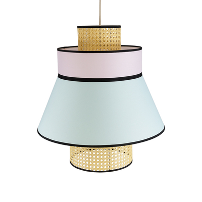 GloboStar® SAIGE 01920 Boho Κρεμαστό Φωτιστικό Πλέγμα Μονόφωτο 1 x E27 IP20 Μπεζ Ξύλο με Πολύχρωμο Ύφασμα - Μ50 x Π50 x Υ54cm