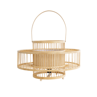 GloboStar® SORENIA 02003 Boho Επιδαπέδιο Φωτιστικό Μονόφωτο 1 x E27 IP20 Μπεζ Ξύλο - Μ48 x Π48 x Υ27cm