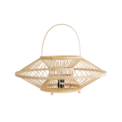 GloboStar® SORENIA 02005 Boho Επιτραπέζιο Φωτιστικό Μονόφωτο 1 x E27 AC220-240V IP20 - Φ50 x Υ18cm - Μπεζ Ξύλινο Μπαμπού Πλέγμα