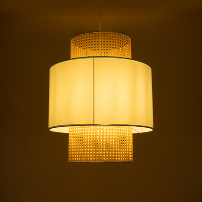 GloboStar® SAIGE 02045 Boho Κρεμαστό Φωτιστικό Πλέγμα Μονόφωτο 1 x E27 IP20 Μπεζ Ξύλο με Γαλάζιο Ύφασμα - Μ50 x Π50 x Υ60cm