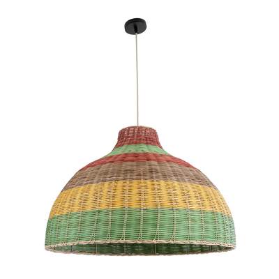 GloboStar® CABALLEROS 02054 Boho Κρεμαστό Φωτιστικό Καμπάνα Μονόφωτο 1 x E27 IP20 Πολύχρωμο Ξύλο - Μ70 x Π70 x Υ48cm