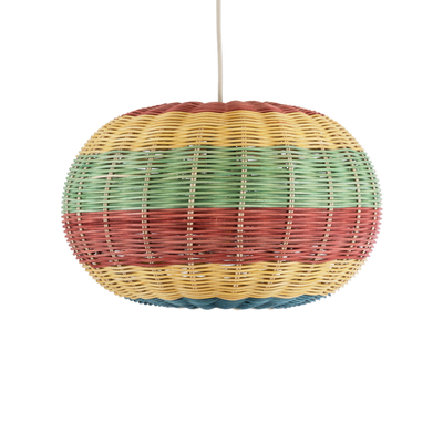 GloboStar® CABALLEROS 02055 Boho Κρεμαστό Φωτιστικό Πλέγμα Μονόφωτο 1 x E27 IP20 Πολύχρωμο Ξύλο - Μ40 x Π40 x Υ25cm