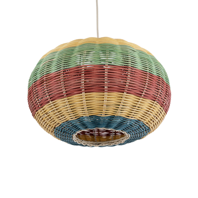 GloboStar® CABALLEROS 02055 Boho Κρεμαστό Φωτιστικό Πλέγμα Μονόφωτο 1 x E27 IP20 Πολύχρωμο Ξύλο - Μ40 x Π40 x Υ25cm