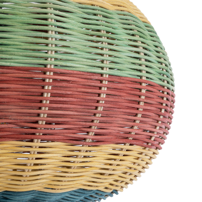 GloboStar® CABALLEROS 02055 Boho Κρεμαστό Φωτιστικό Πλέγμα Μονόφωτο 1 x E27 IP20 Πολύχρωμο Ξύλο - Μ40 x Π40 x Υ25cm