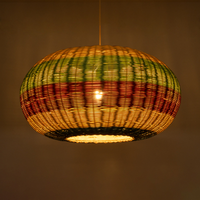 GloboStar® CABALLEROS 02056 Boho Κρεμαστό Φωτιστικό Πλέγμα Μονόφωτο 1 x E27 IP20 Πολύχρωμο Ξύλο - Μ70 x Π70 x Υ36cm