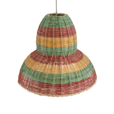 GloboStar® CABALLEROS 02057 Boho Κρεμαστό Φωτιστικό Καμπάνα Μονόφωτο 1 x E27 IP20 Πολύχρωμο Ξύλο - Μ40 x Π40 x Υ30cm