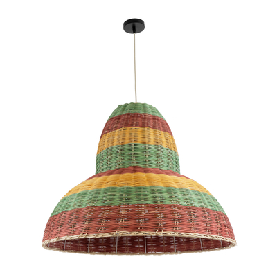 GloboStar® CABALLEROS 02058 Boho Κρεμαστό Φωτιστικό Καμπάνα Μονόφωτο 1 x E27 IP20 Πολύχρωμο Ξύλο - Μ70 x Π70 x Υ60cm